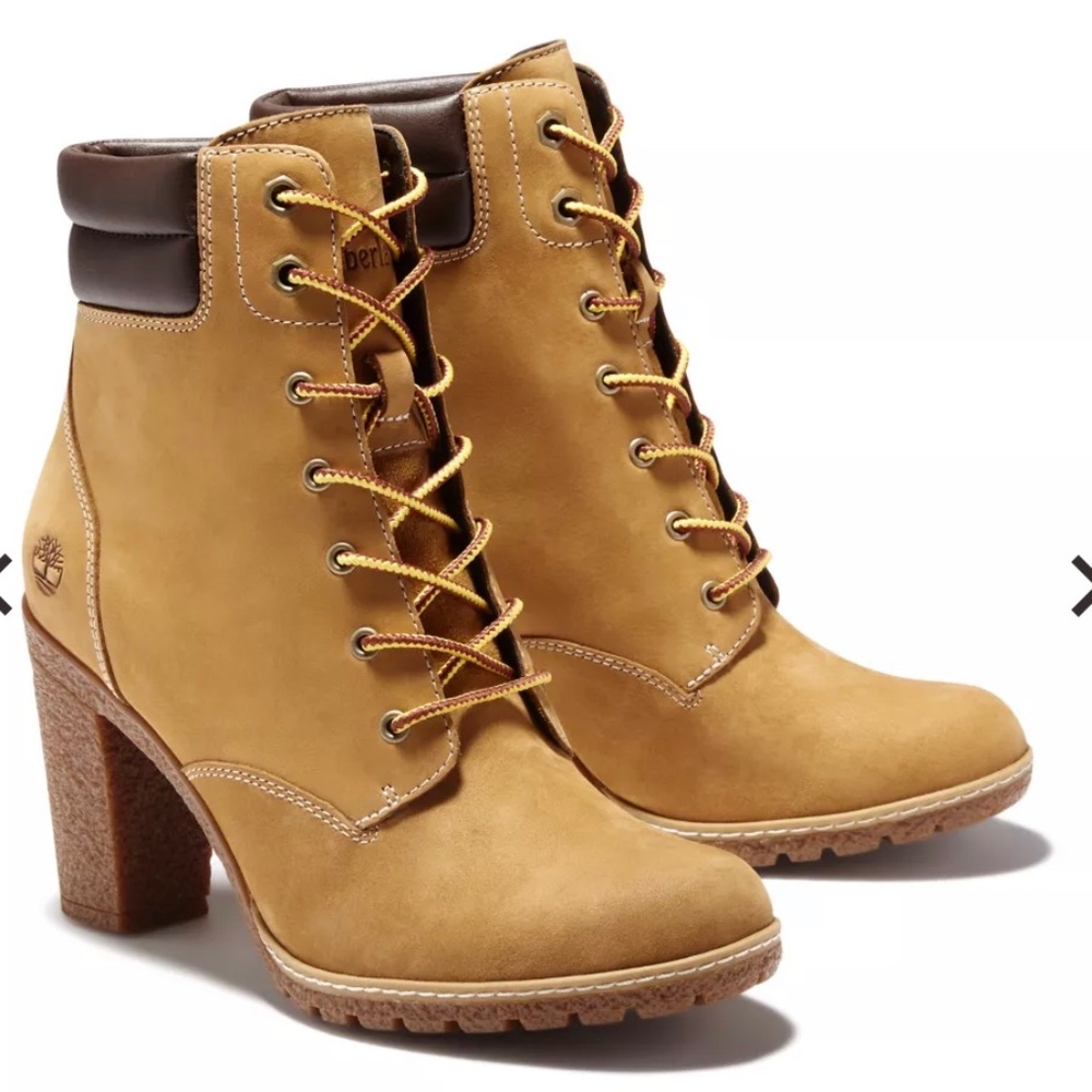 Timberland Tillston Women’s Boots with 6” heel, size 7 in Wheat Nubuck